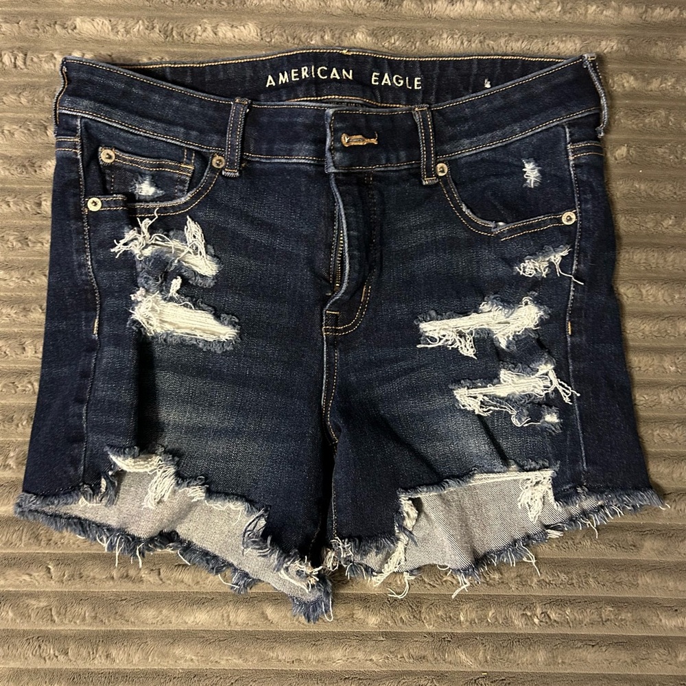 American Eagle Outfitters Ripped Jean Shorts - Dark Blue